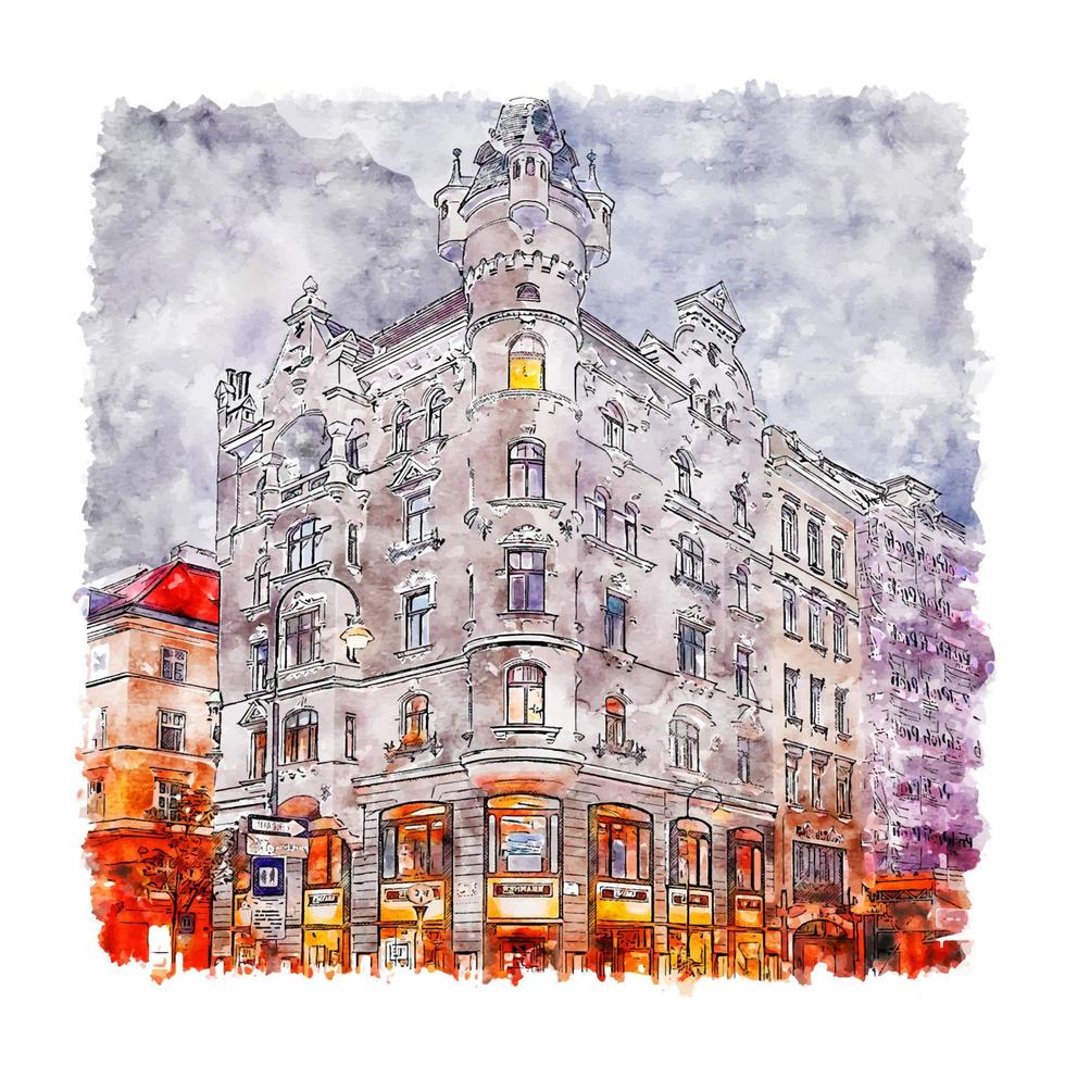 Architecture Vienna Austria Watercolor sketch hand drawn illustration vector