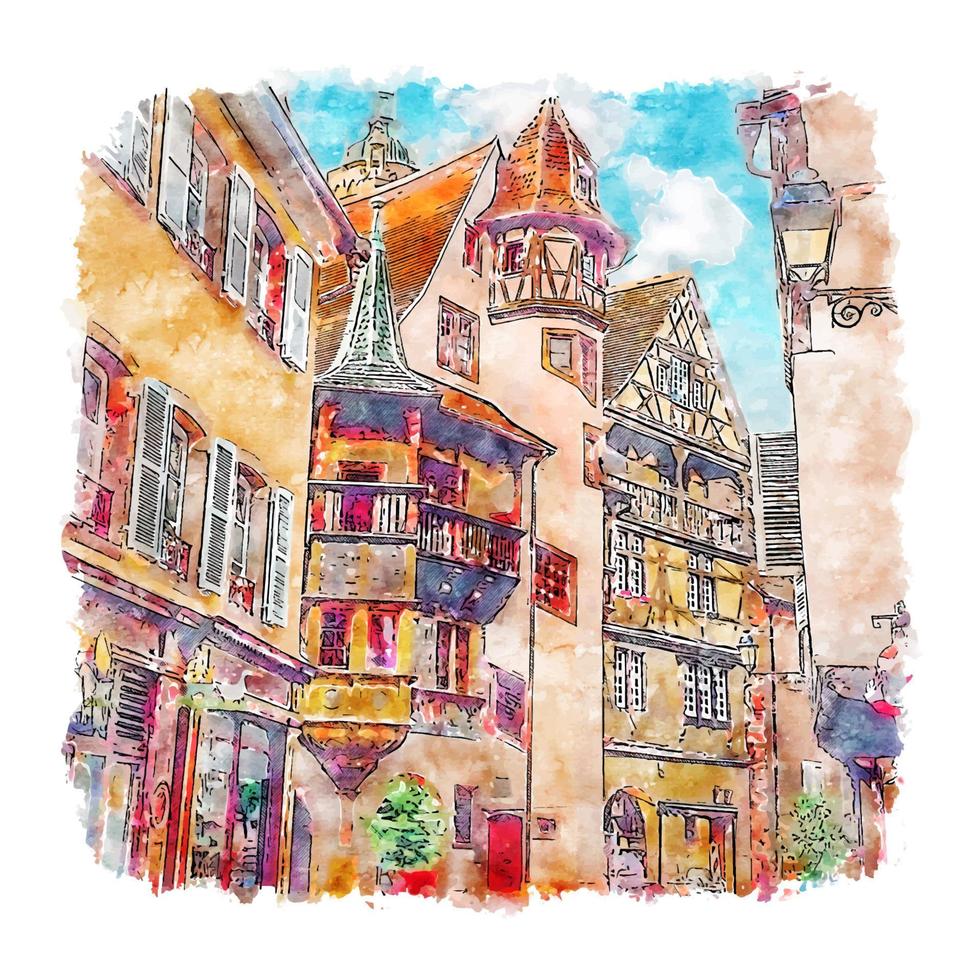 colmar alsacia francia acuarela boceto dibujado a mano ilustración vector