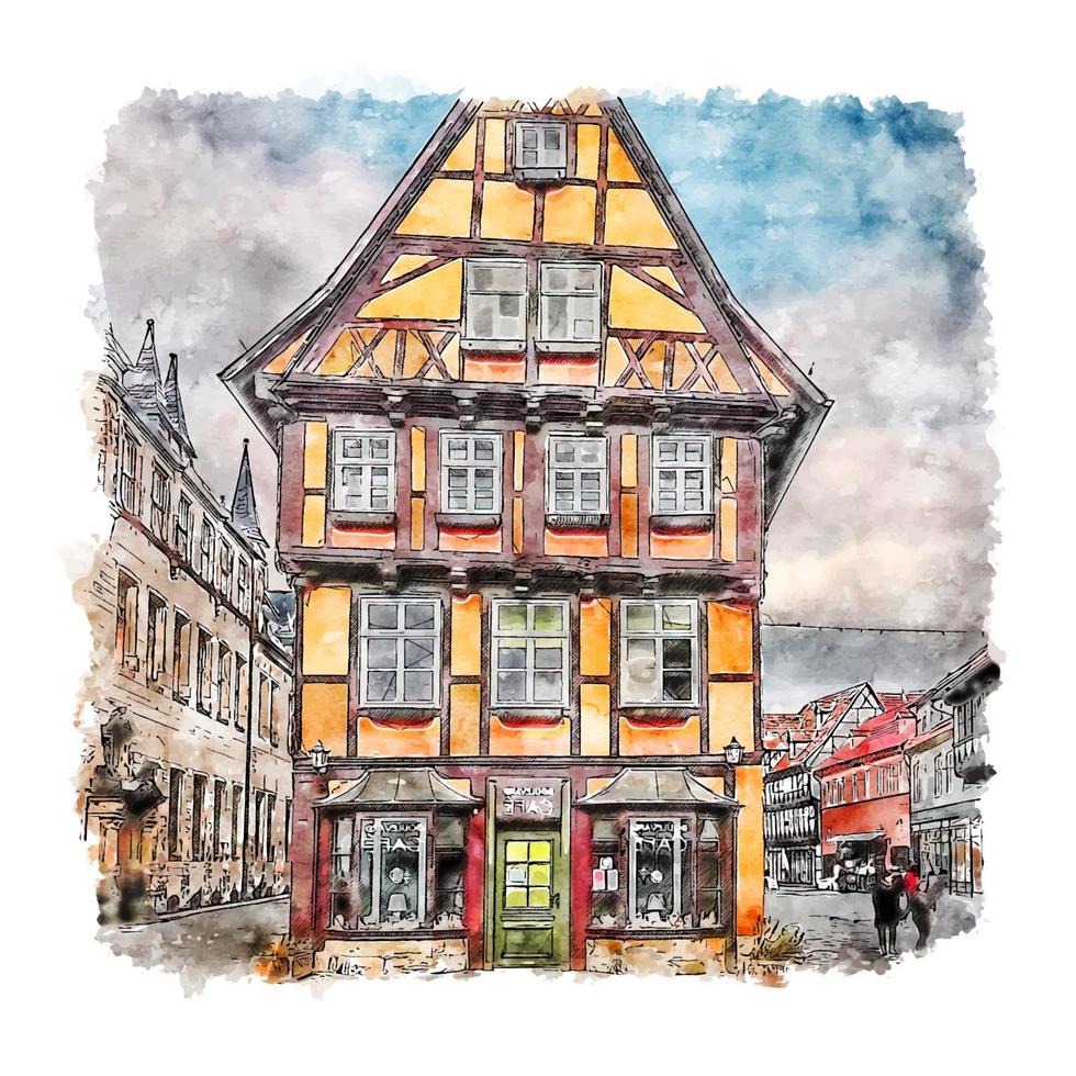 Architecture Germany Watercolor sketch hand drawn illustration vector