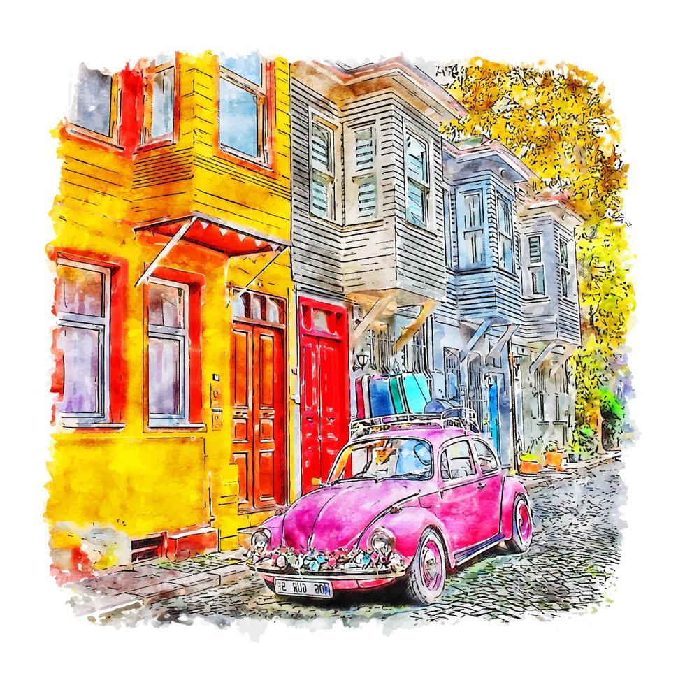 Istanbul Turkey Watercolor sketch hand drawn illustration vector