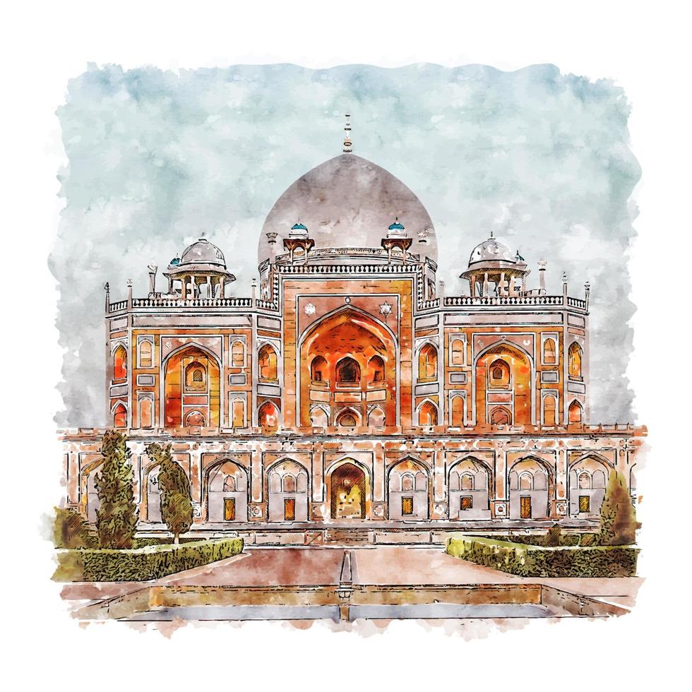 New Delhi India Watercolor sketch hand drawn illustration vector