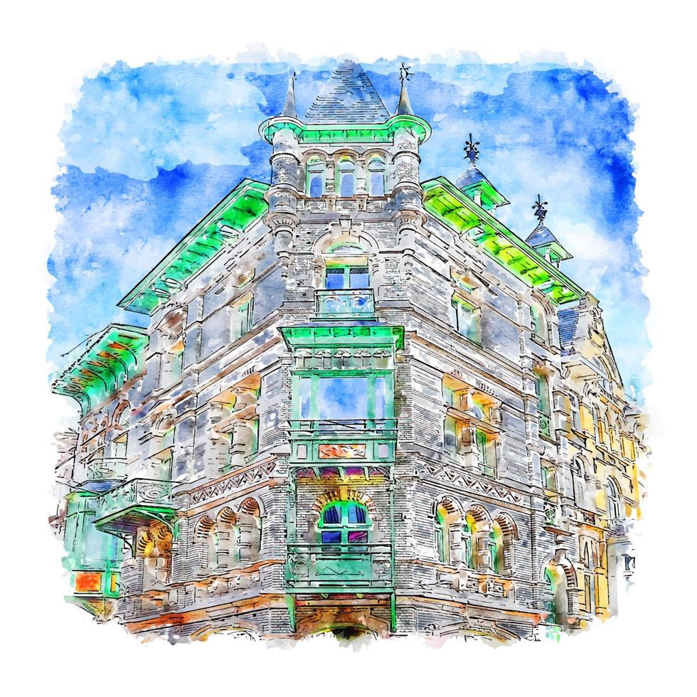 arquitectura paris acuarela boceto dibujado a mano ilustración vector