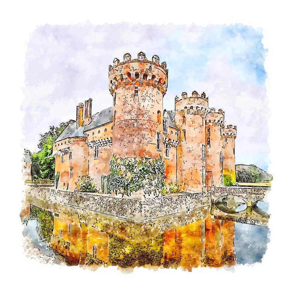 Castle Germany Watercolor sketch hand drawn illustration vector