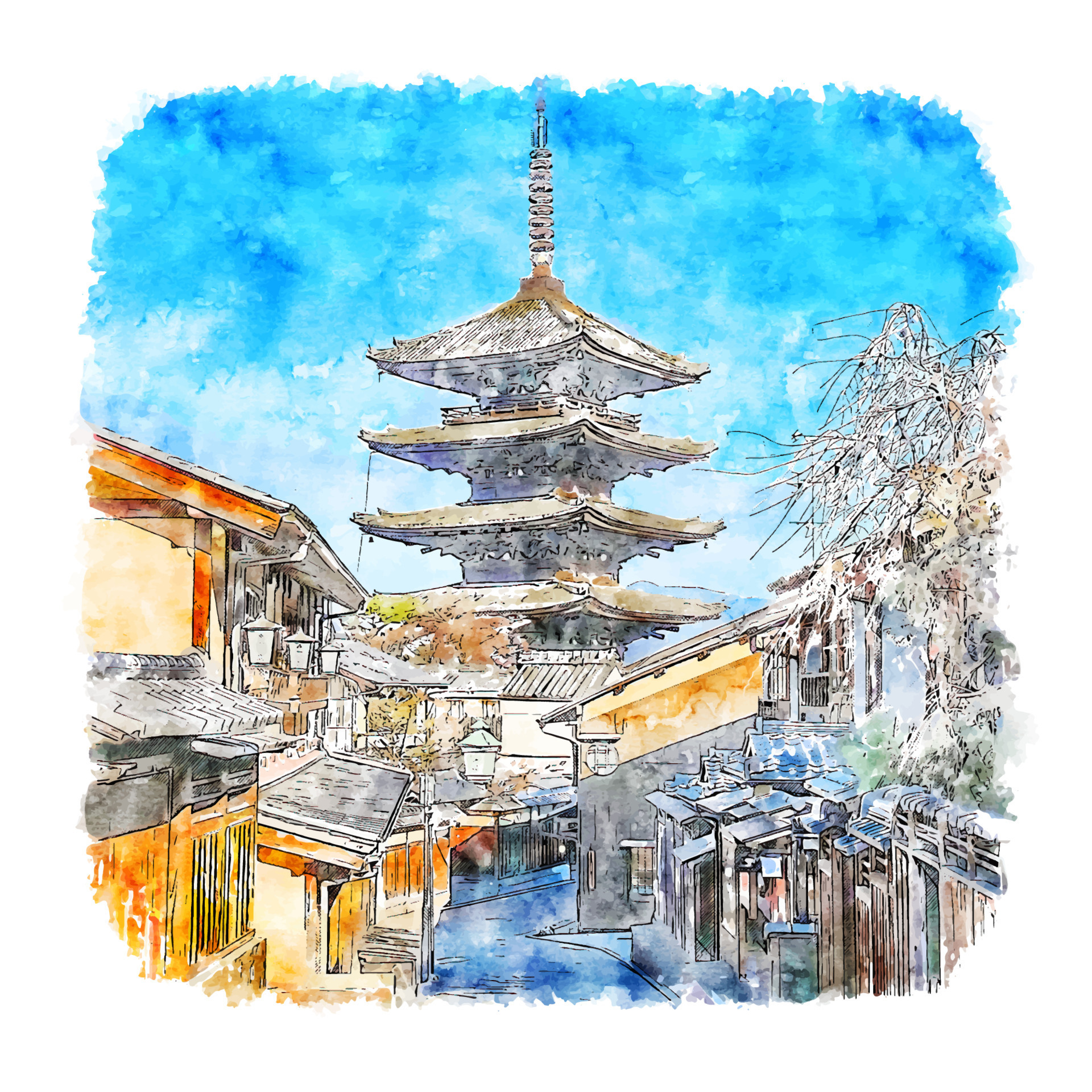 Japanese old pagoda tower sketch Stock Vector by ©Seamartini 84329736