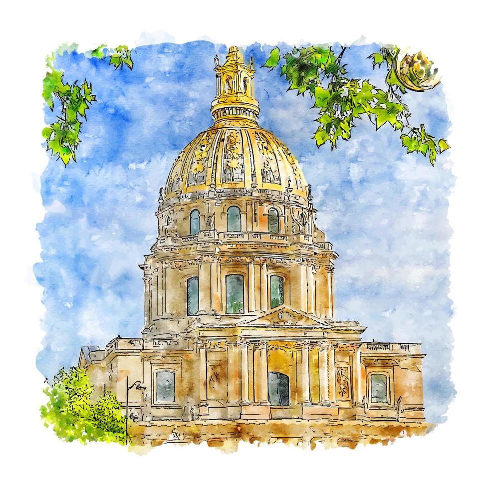 Cathedrals France Watercolor sketch hand drawn illustration vector