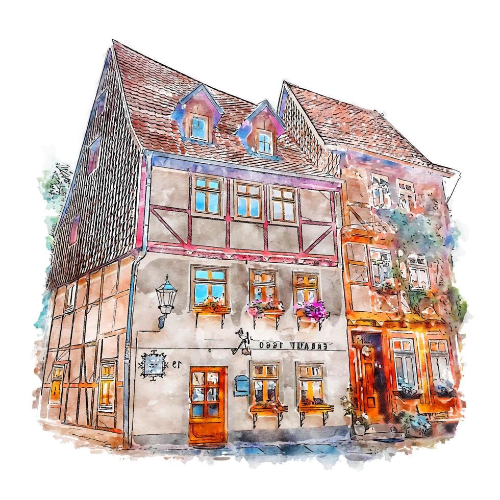 Quedlinburg Germany Watercolor sketch hand drawn illustration vector