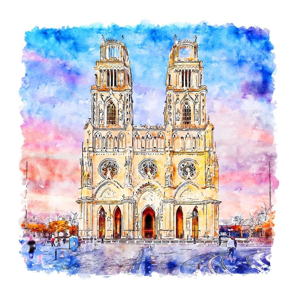 Orleans France Watercolor sketch hand drawn illustration vector