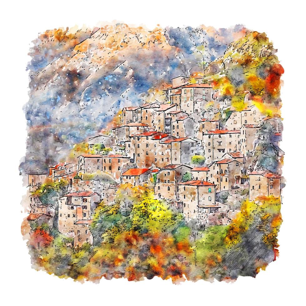 Tuscany Italy Watercolor sketch hand drawn illustration vector