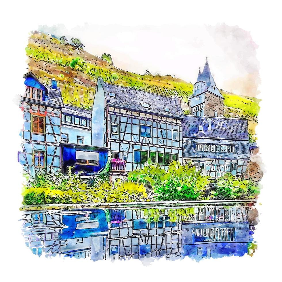 Bacharach Germany Watercolor sketch hand drawn illustration vector