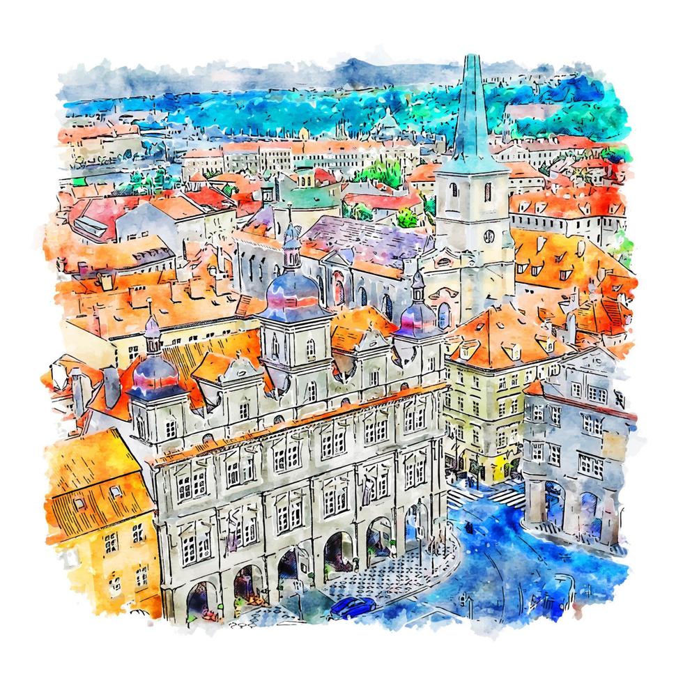 Prague Czech Republic Watercolor sketch hand drawn illustration vector