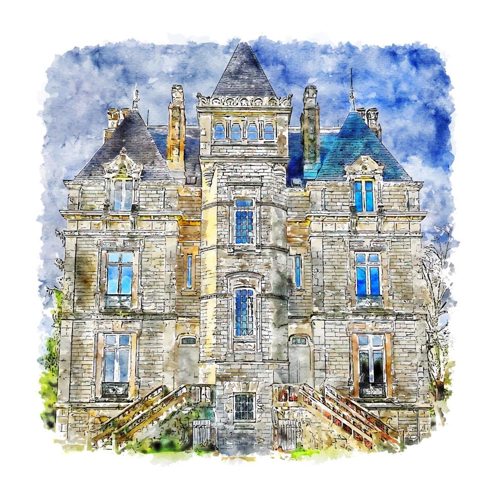 castillo francia acuarela boceto dibujado a mano ilustración vector