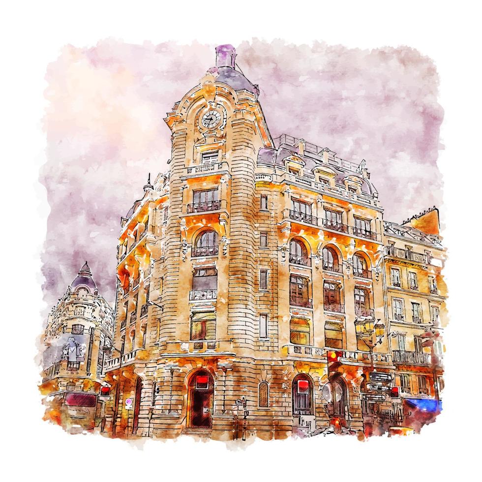 Architecture Paris France Watercolor sketch hand drawn illustration vector