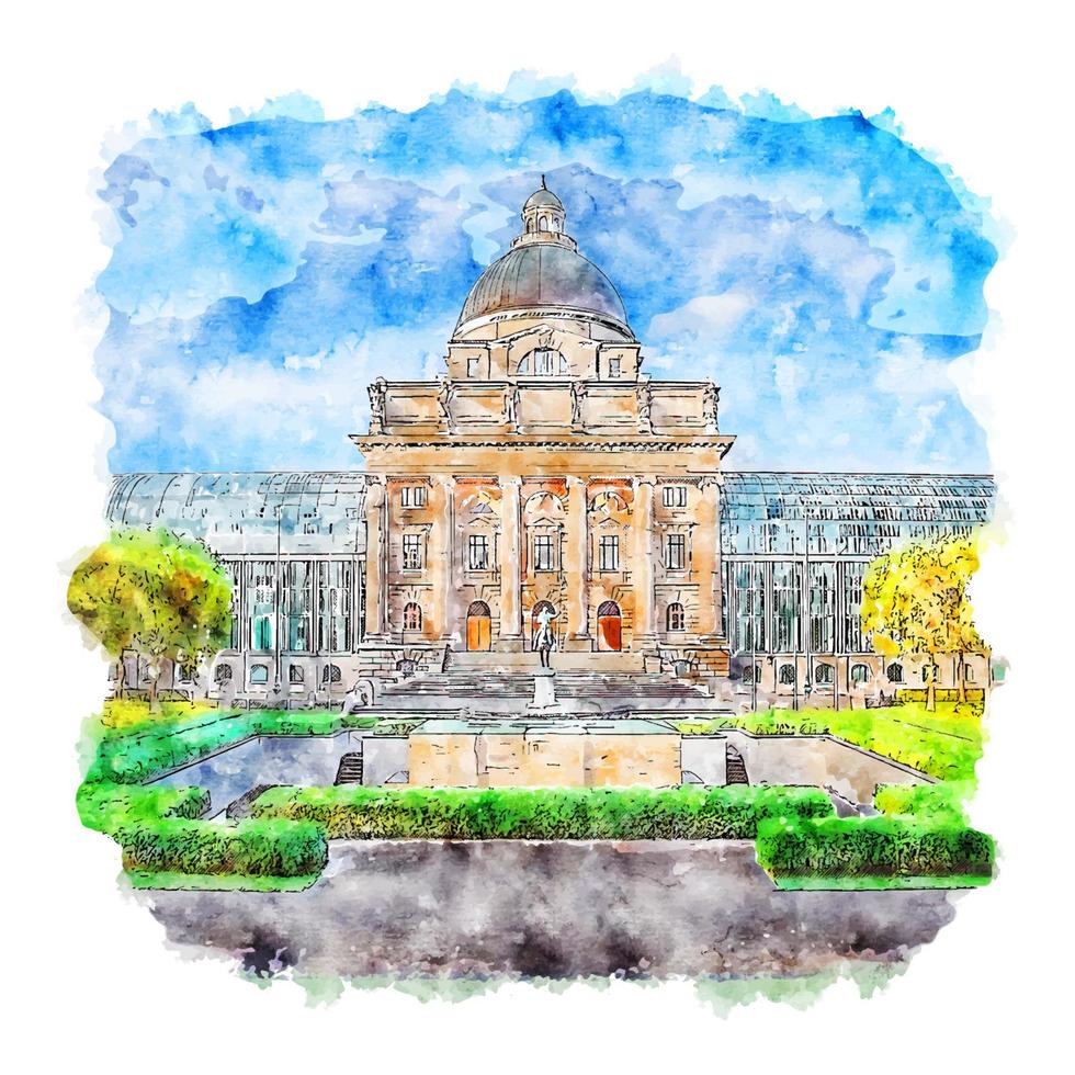 Munich Germany Watercolor sketch hand drawn illustration vector