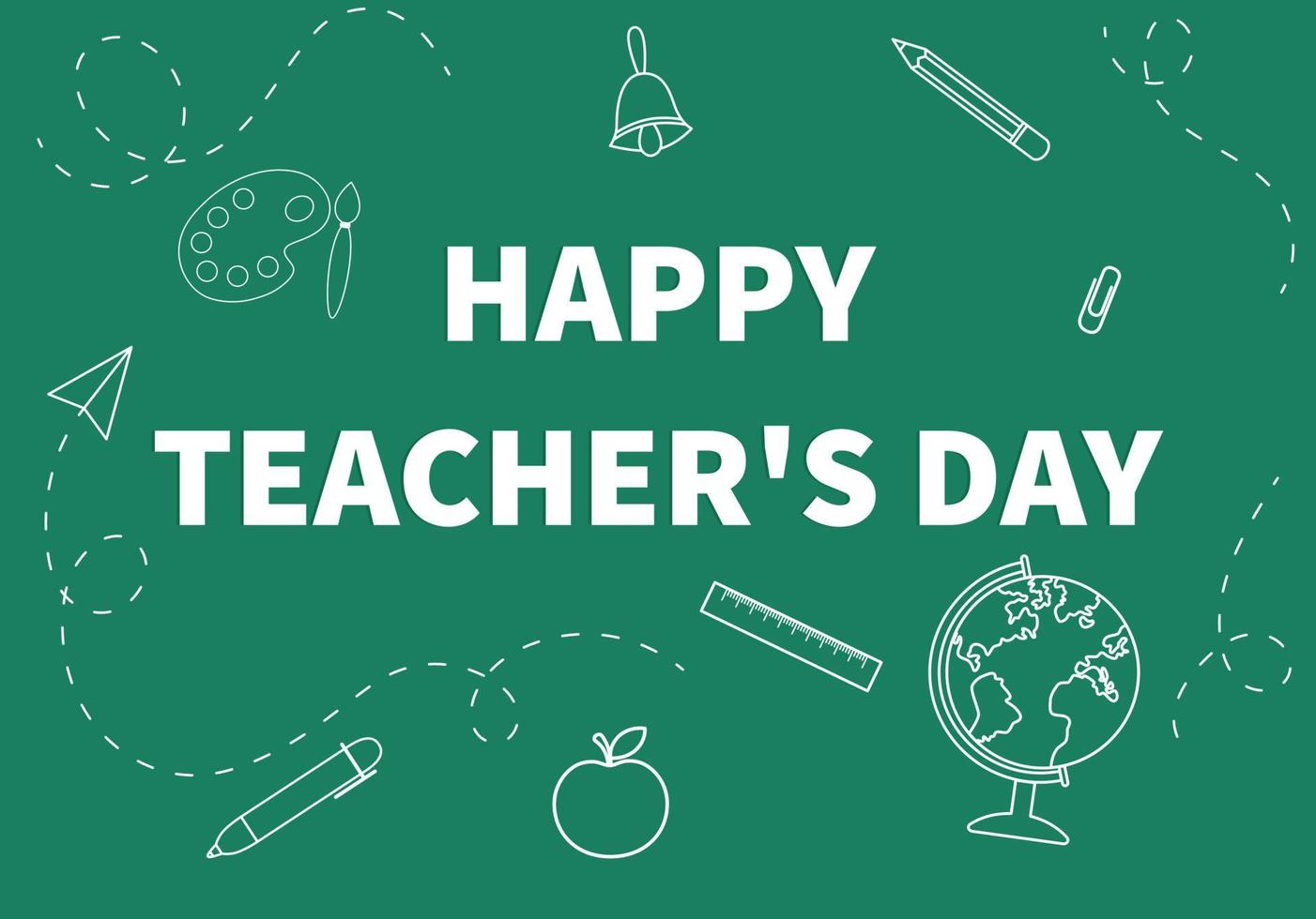 Cute teacher's day vector with cartoon style. Happy teacher's day greeting card with school supplies. School and learning concept. Perfect for greeting cards, banner, poster or website.