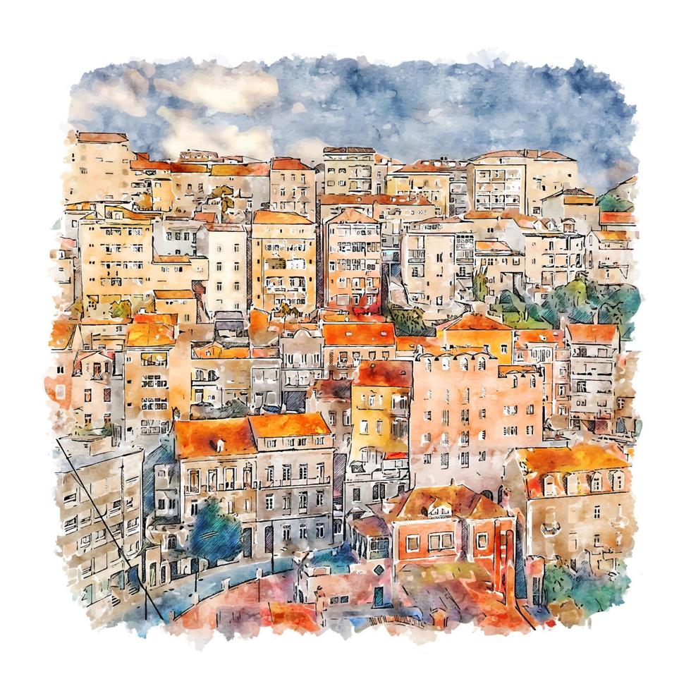 Coimbra Portugal Watercolor sketch hand drawn illustration vector