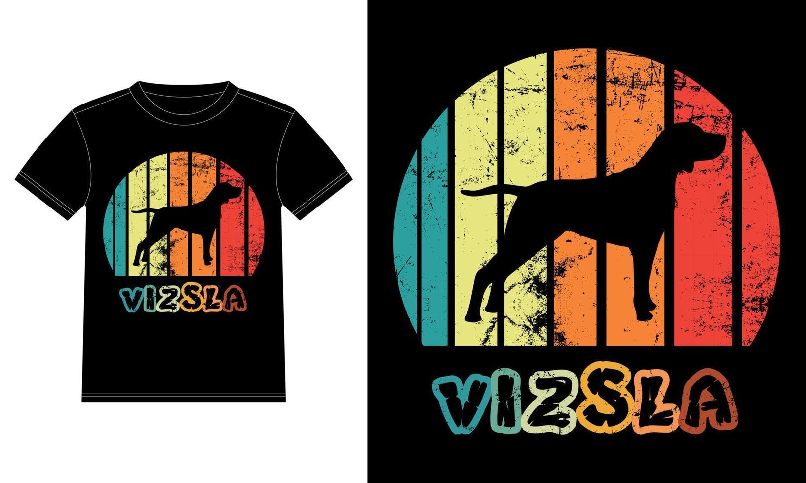 divertida plantilla de diseño de camiseta vintage retro de vizsla, tablero de vizsla, pegatina de ventana de coche, vaina, cubierta, fondo blanco aislado, regalo de silueta para amante de vizsla vector