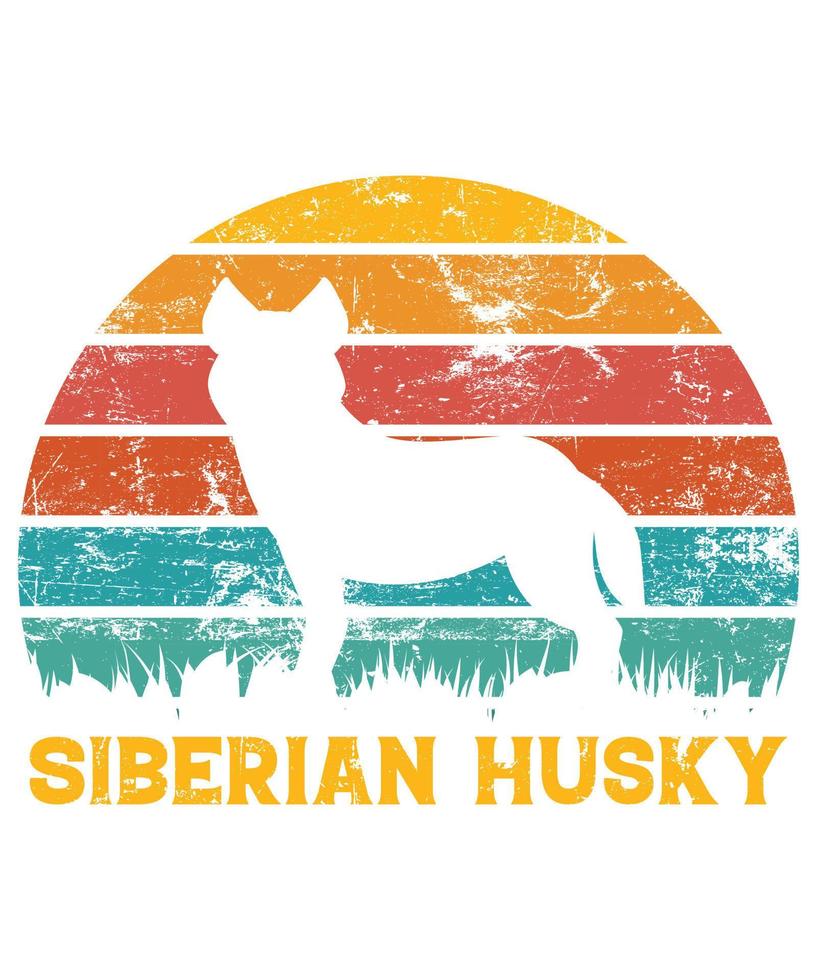 divertido husky siberiano vintage retro puesta de sol silueta regalos amante de los perros dueño del perro camiseta esencial vector