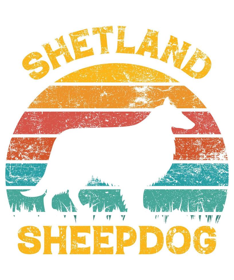 Funny Shetland Sheepdog Vintage Retro Sunset Silhouette Gifts Dog Lover Dog Owner Essential T-Shirt vector