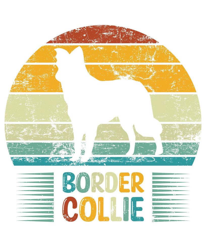 gracioso border collie vintage retro puesta de sol silueta regalos amante de los perros dueño del perro camiseta esencial vector