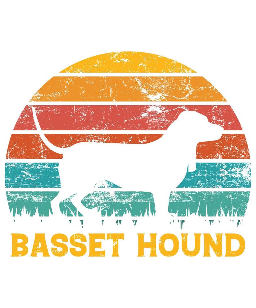 divertido basset hound vintage retro puesta de sol silueta regalos amante de los perros dueño del perro camiseta esencial vector