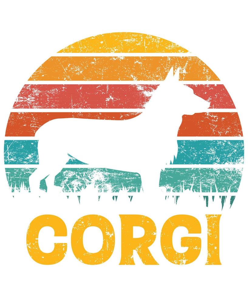divertido corgi vintage retro puesta de sol silueta regalos amante de los perros dueño del perro camiseta esencial vector
