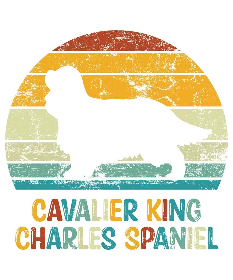Funny Cavalier King Charles Spaniel Vintage Retro Sunset Silhouette Gifts Dog Lover Dog Owner Essential T-Shirt vector