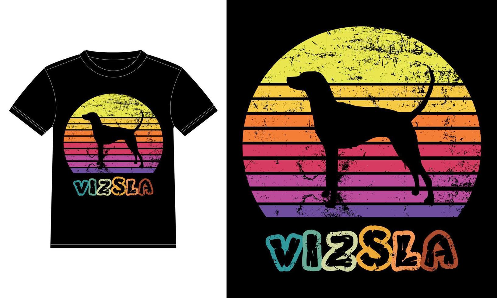 Funny Vizsla Retro Vintage Sunset T-shirt Design template, Vizsla Board, Car Window Sticker, POD, cover, Isolated white background, Silhouette Gift for Vizsla Lover vector