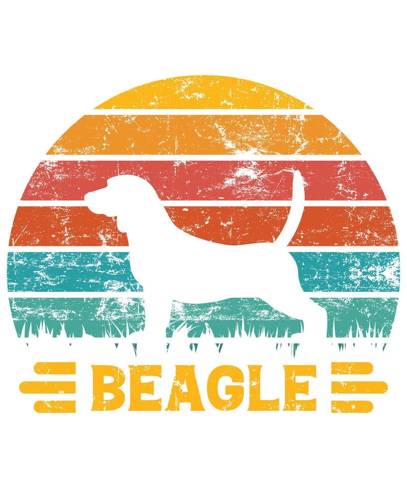 Funny Beagle Vintage Retro Sunset Silhouette Gifts Dog Lover Dog Owner Essential T-Shirt vector