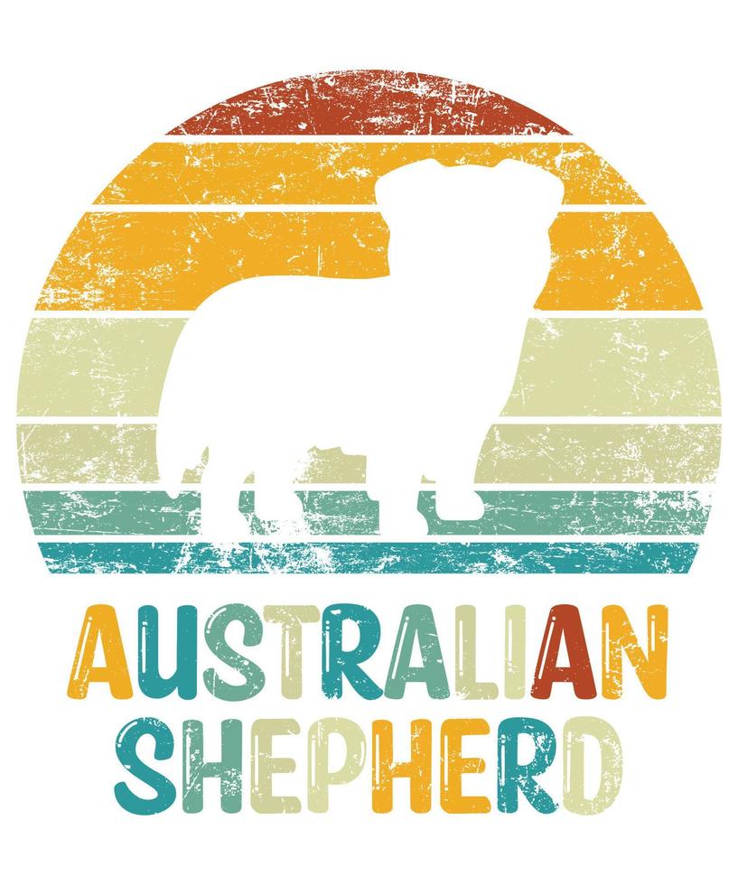 Funny Australian Shepherd Vintage Retro Sunset Silhouette Gifts Dog Lover Dog Owner Essential T-Shirt vector