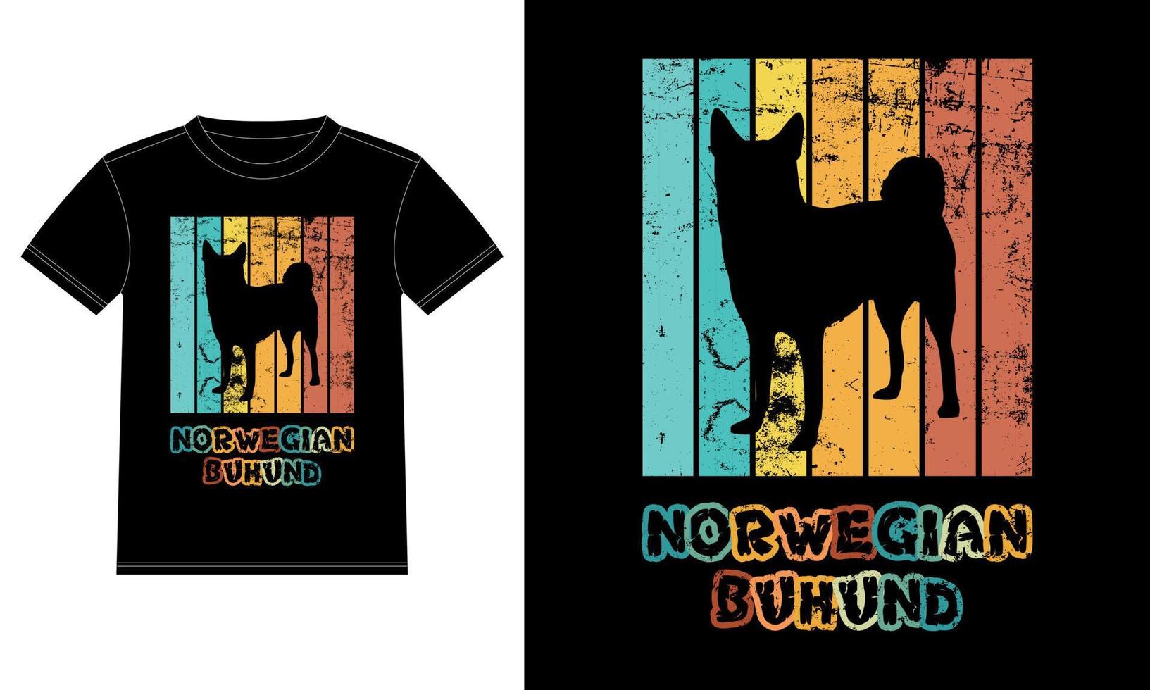 divertido noruego buhund retro vintage puesta de sol camiseta plantilla de diseño, tablero de buhund noruego, pegatina de ventana de coche, vaina, cubierta, fondo blanco aislado, regalo de silueta para amante de buhund noruego vector