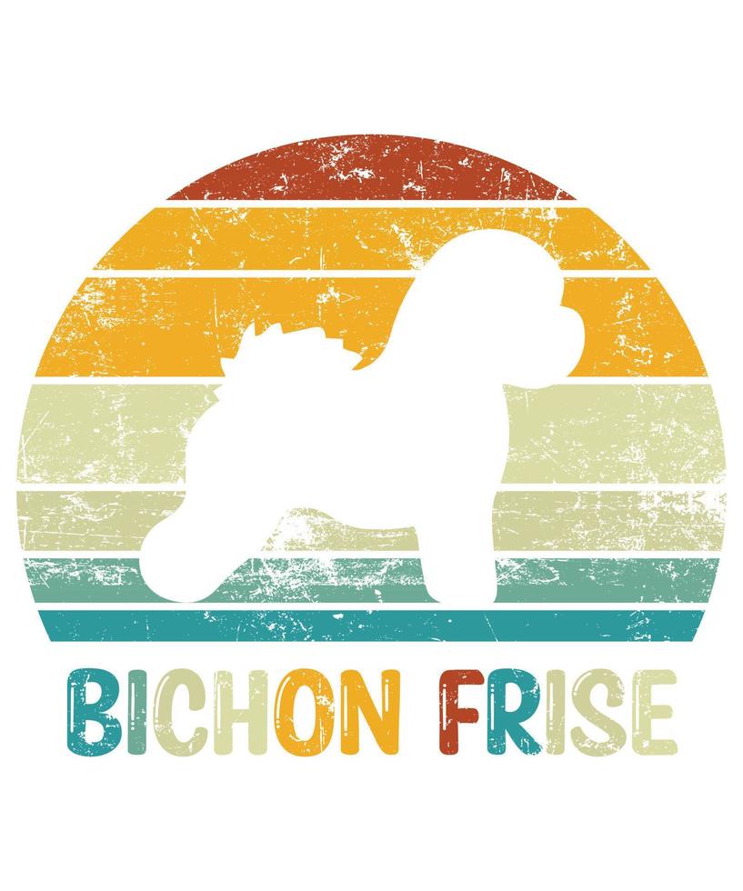 Funny Bichon Frise Vintage Retro Sunset Silhouette Gifts Dog Lover Dog Owner Essential T-Shirt vector