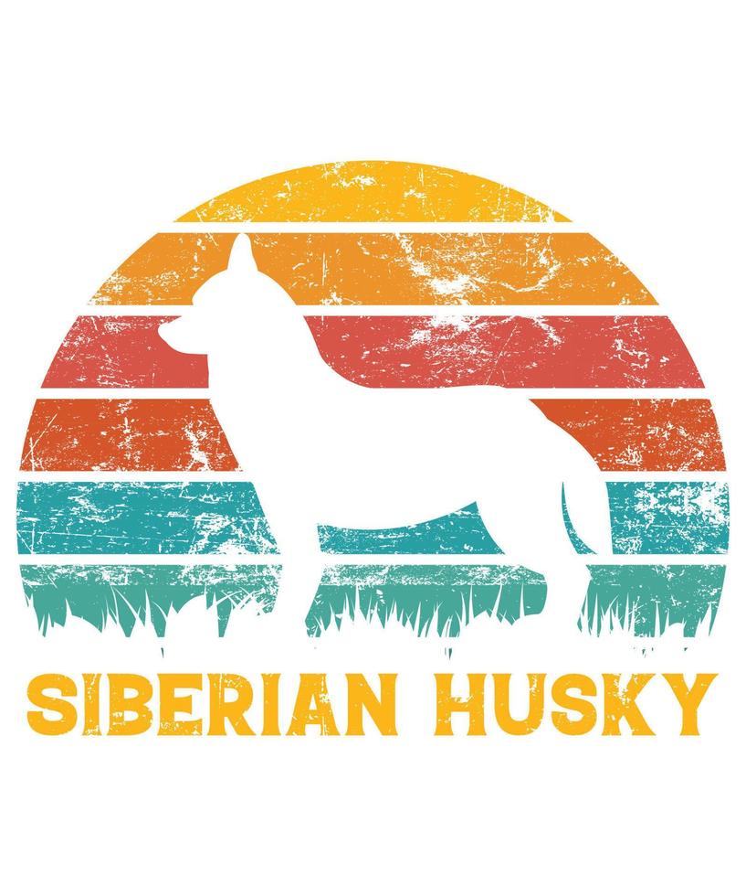 divertido husky siberiano vintage retro puesta de sol silueta regalos amante de los perros dueño del perro camiseta esencial vector