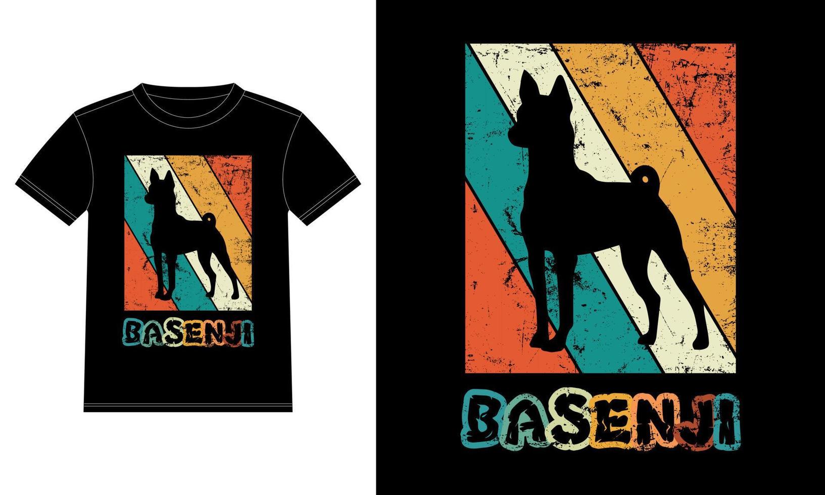 Funny Basenji Retro Vintage Sunset T-shirt Design template, Basenji Board, Car Window Sticker, POD, cover, Isolated white background, Silhouette Gift for Basenji Lover vector