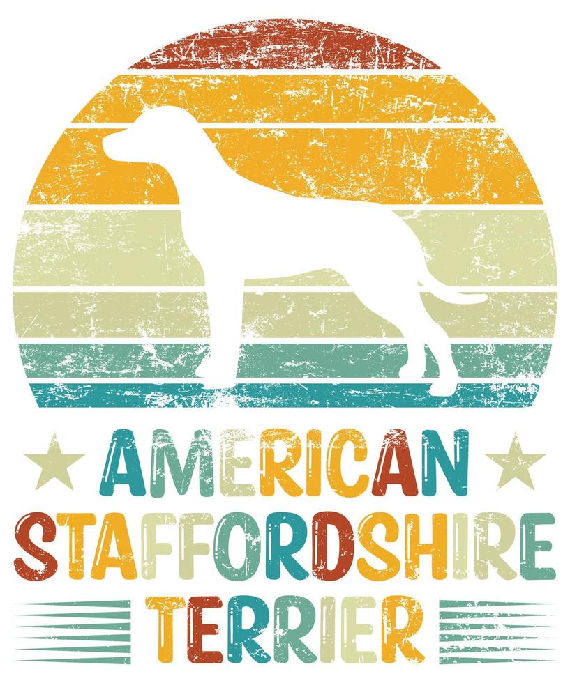 Funny American Staffordshire Terrier Vintage Retro Sunset Silhouette Gifts Dog Lover Dog Owner Essential T-Shirt vector