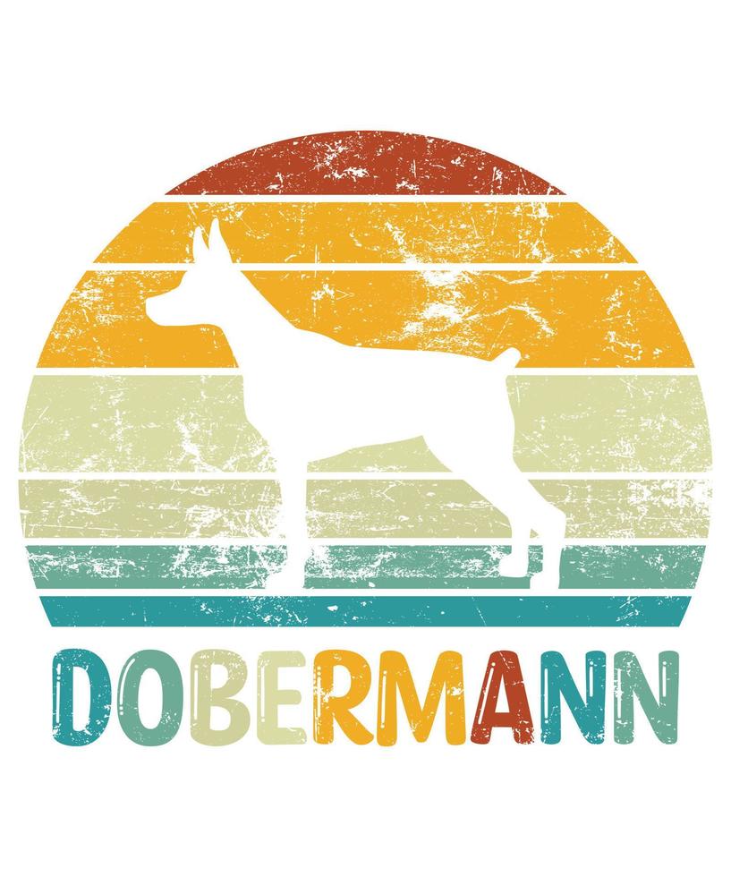 gracioso dobermann vintage retro puesta de sol silueta regalos amante de los perros dueño del perro camiseta esencial vector