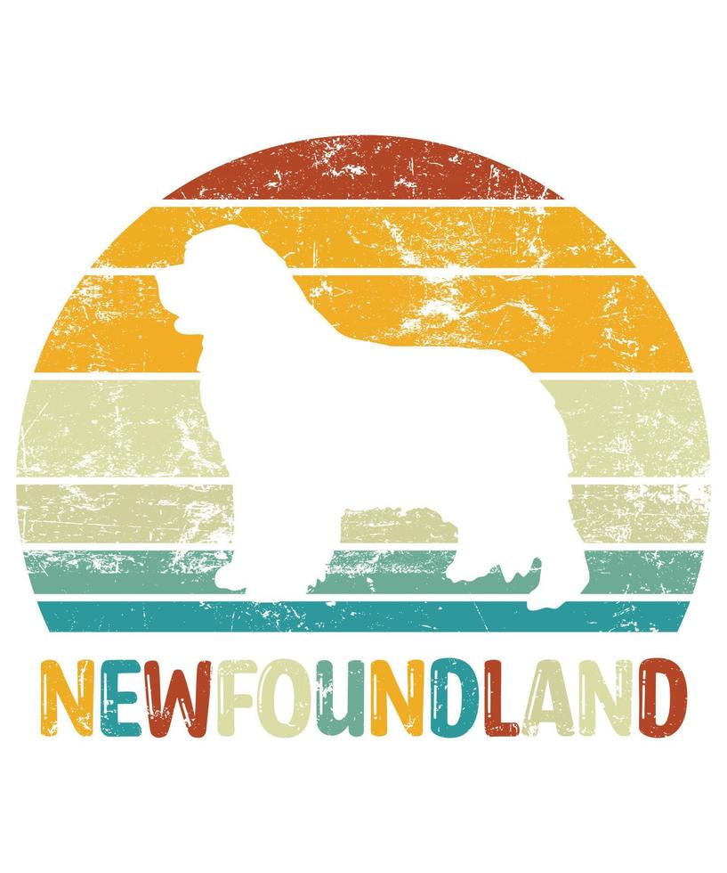 Funny Newfoundland Vintage Retro Sunset Silhouette Gifts Dog Lover Dog Owner Essential T-Shirt vector