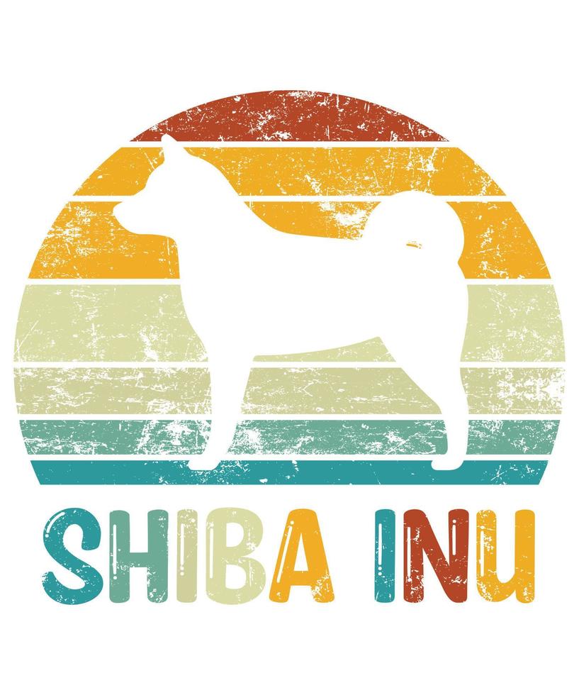 divertido shiba inu vintage retro puesta de sol silueta regalos amante de los perros dueño del perro camiseta esencial vector