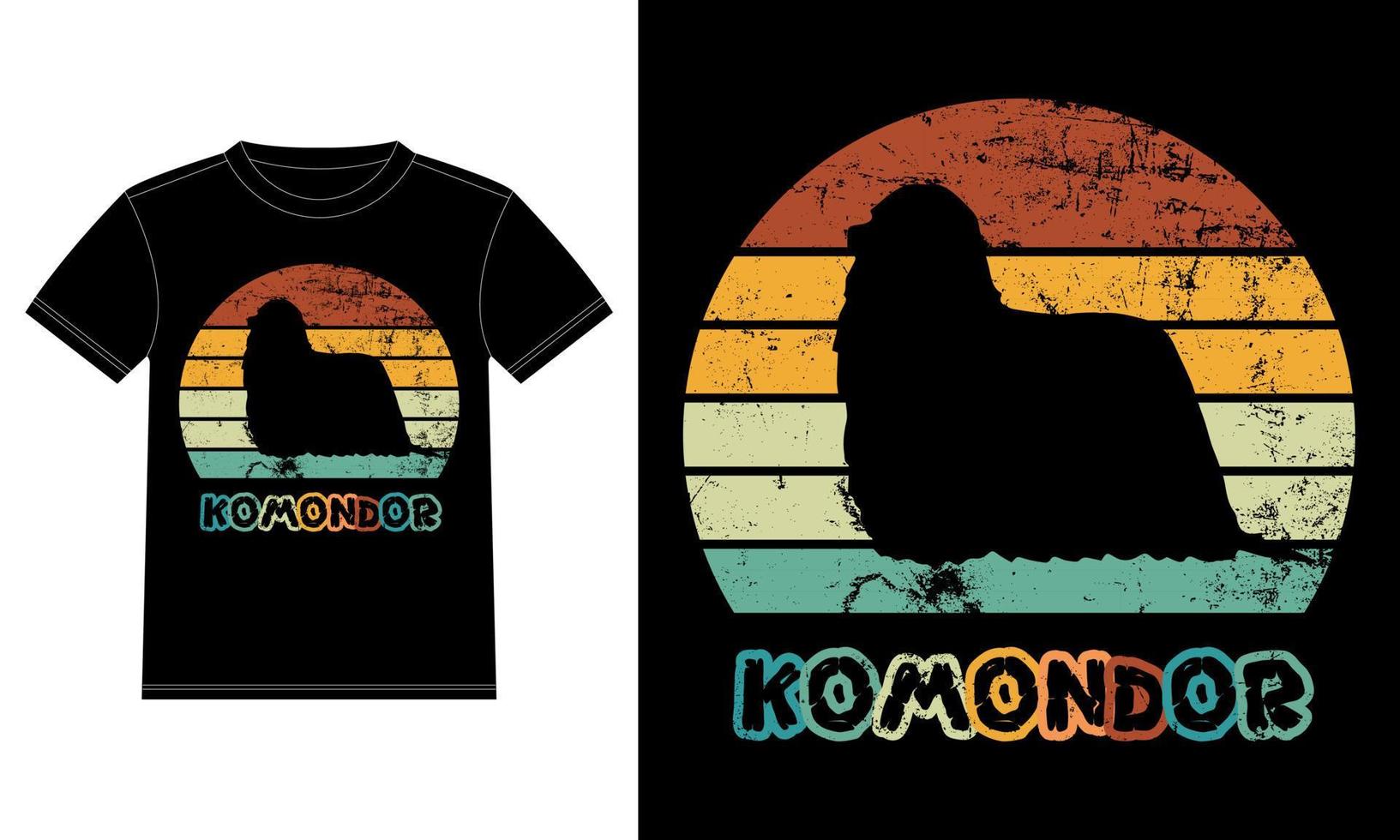 Funny Komondor Retro Vintage Sunset T-shirt Design template, Komondor Board, Car Window Sticker, POD, cover, Isolated white background, Silhouette Gift for Komondor Lover vector