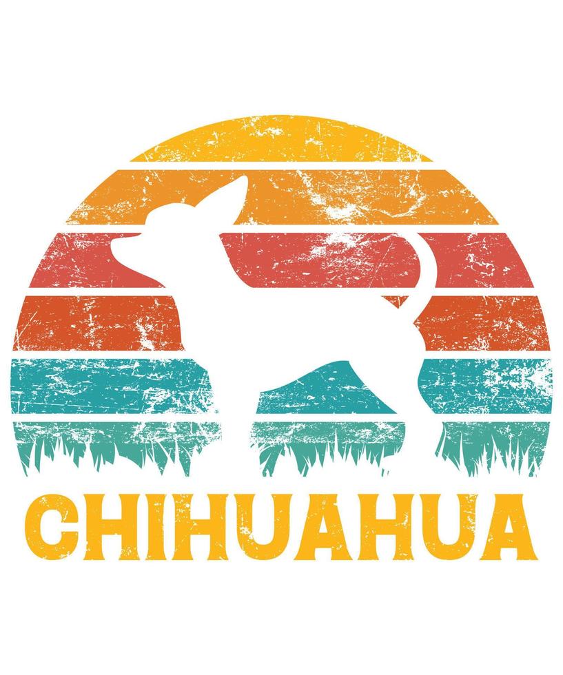 Funny Chihuahua Vintage Retro Sunset Silhouette Gifts Dog Lover Dog Owner Essential T-Shirt vector