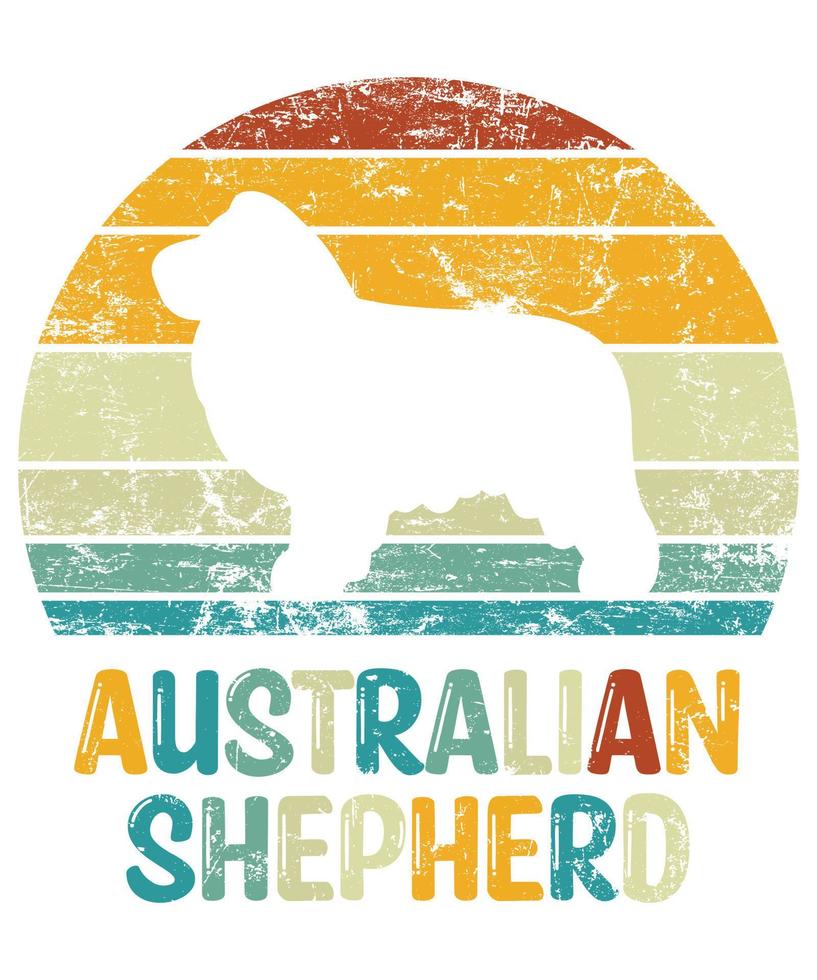 Funny Australian Shepherd Vintage Retro Sunset Silhouette Gifts Dog Lover Dog Owner Essential T-Shirt vector