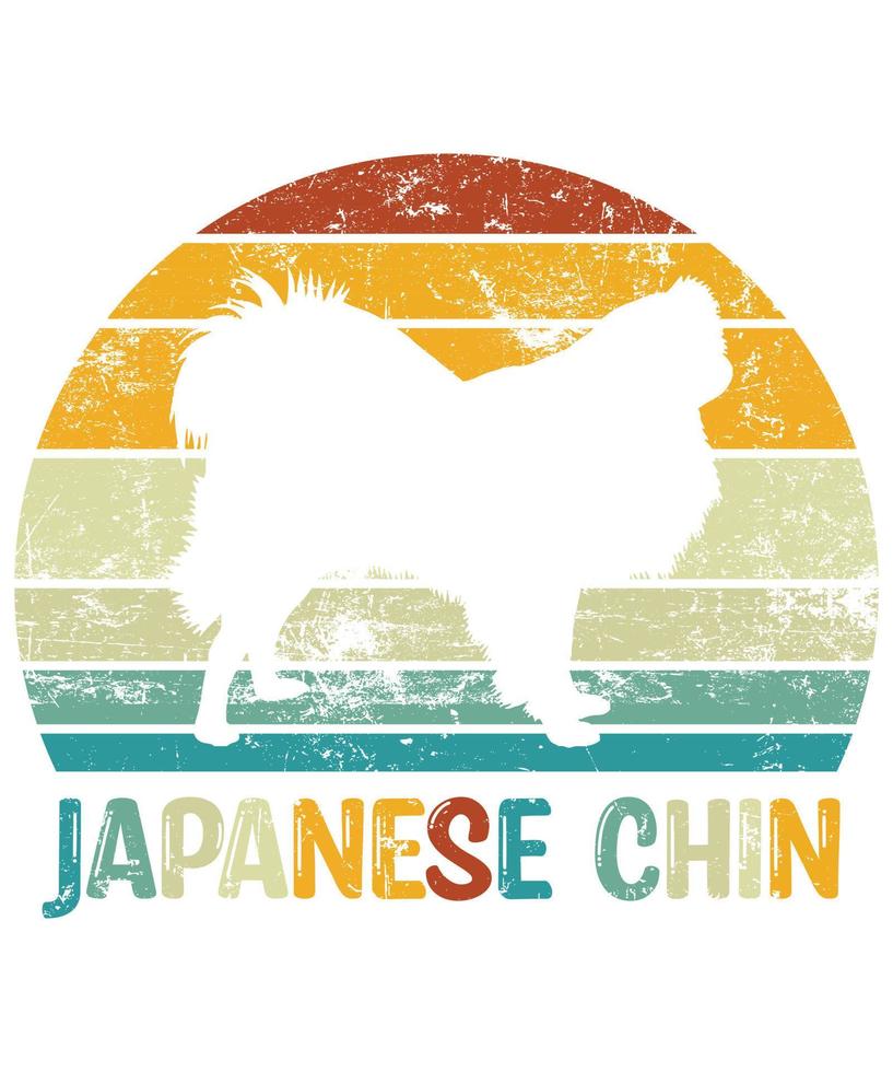 gracioso japonés mentón vintage retro puesta de sol silueta regalos amante de los perros dueño del perro camiseta esencial vector