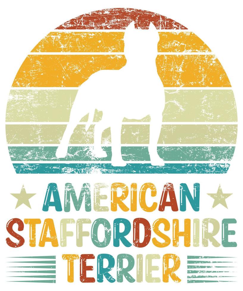 gracioso american staffordshire terrier vintage retro puesta de sol silueta regalos amante de los perros dueño del perro camiseta esencial vector