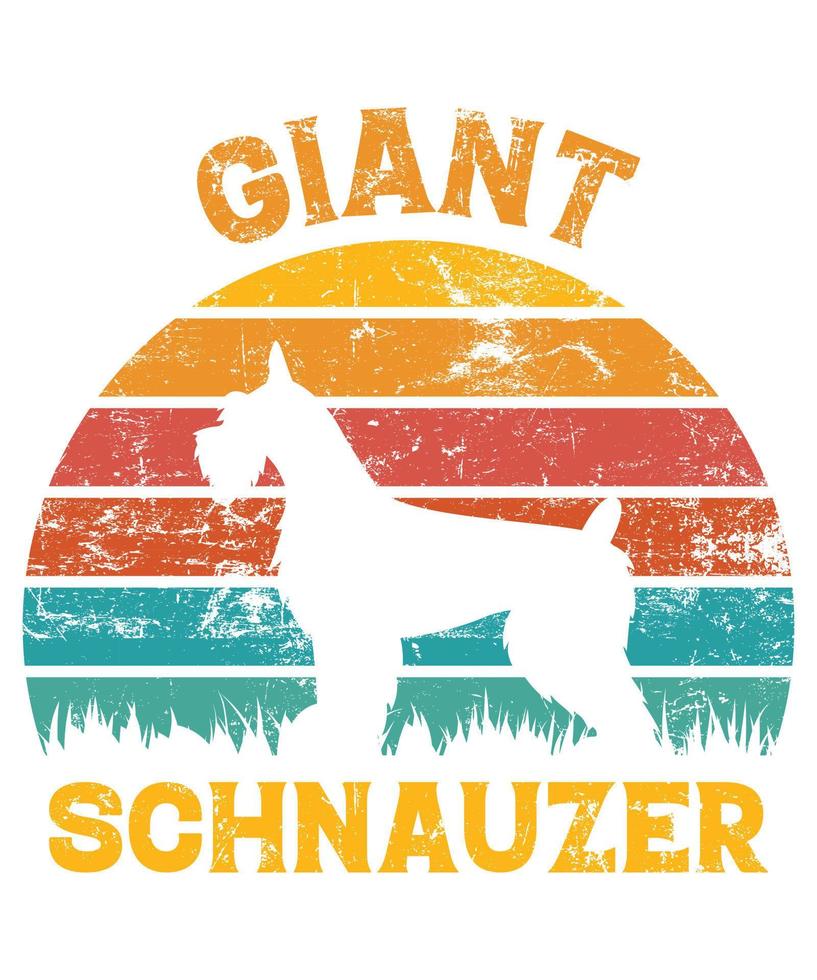 divertido schnauzer gigante vintage retro puesta de sol silueta regalos amante de los perros dueño del perro camiseta esencial vector