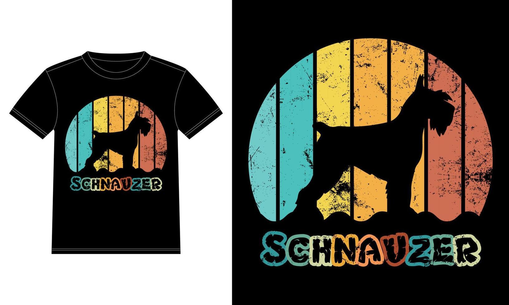 divertido schnauzer retro vintage puesta de sol camiseta plantilla de diseño, tablero de schnauzer, pegatina de ventana de coche, vaina, cubierta, fondo blanco aislado, regalo de silueta para amante de schnauzer vector