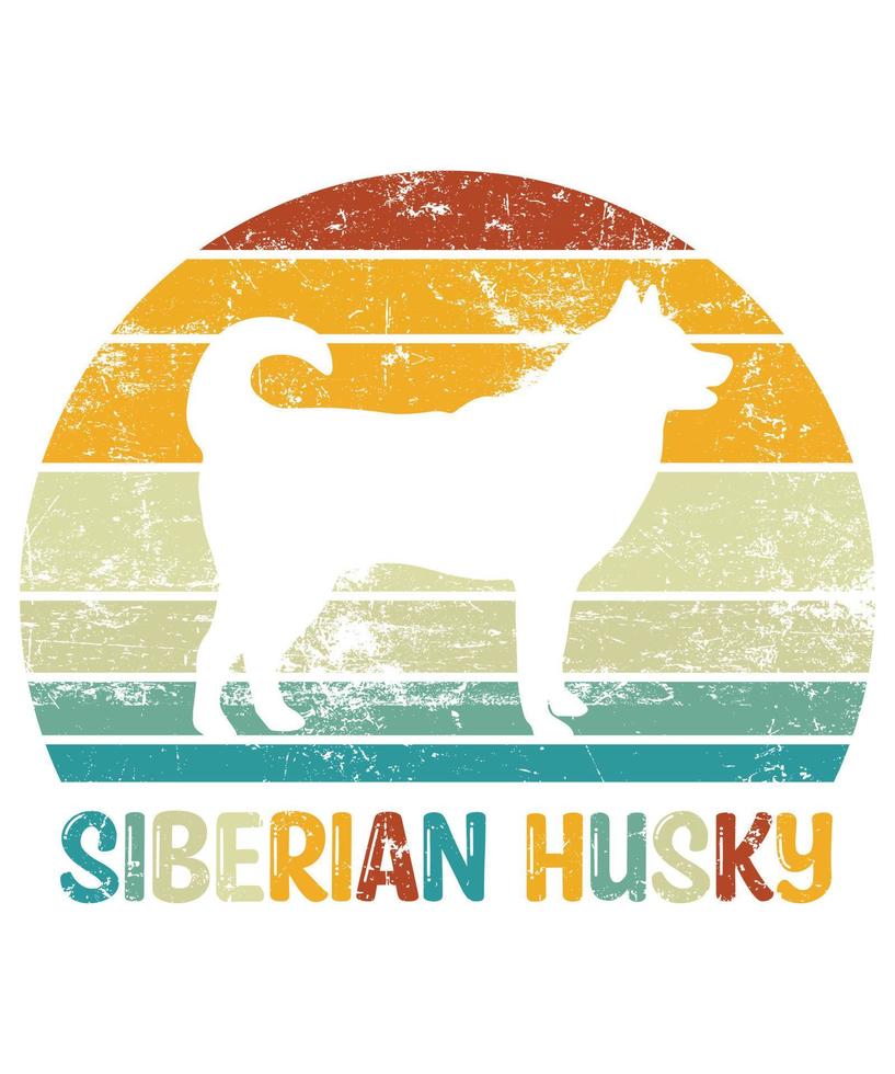 divertido husky siberiano vintage retro puesta de sol silueta regalos amante de los perros dueño del perro camiseta esencial vector