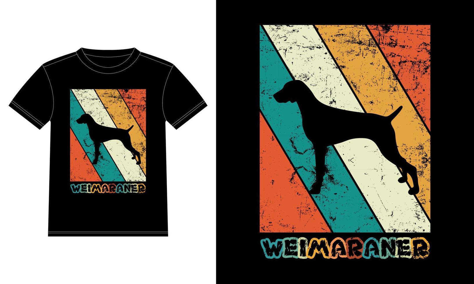 Plantilla de diseño de camiseta de puesta de sol vintage retro weimaraner divertido, tablero de weimaraner, pegatina de ventana de coche, vaina, cubierta, fondo blanco aislado, regalo de silueta para el amante de weimaraner vector