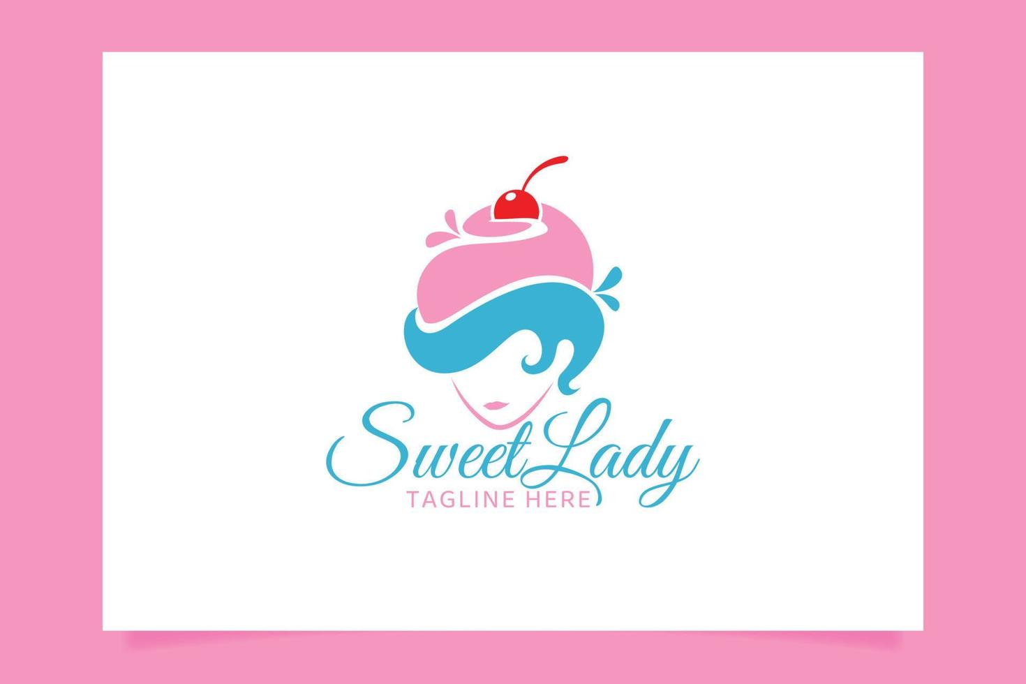 logotipo de dulce dama con una imagen de la cara de una mujer convertida en un pastel para todos los negocios, especialmente para panadería, pastelería, arte de pasteles, escuela de pasteles, etc. vector