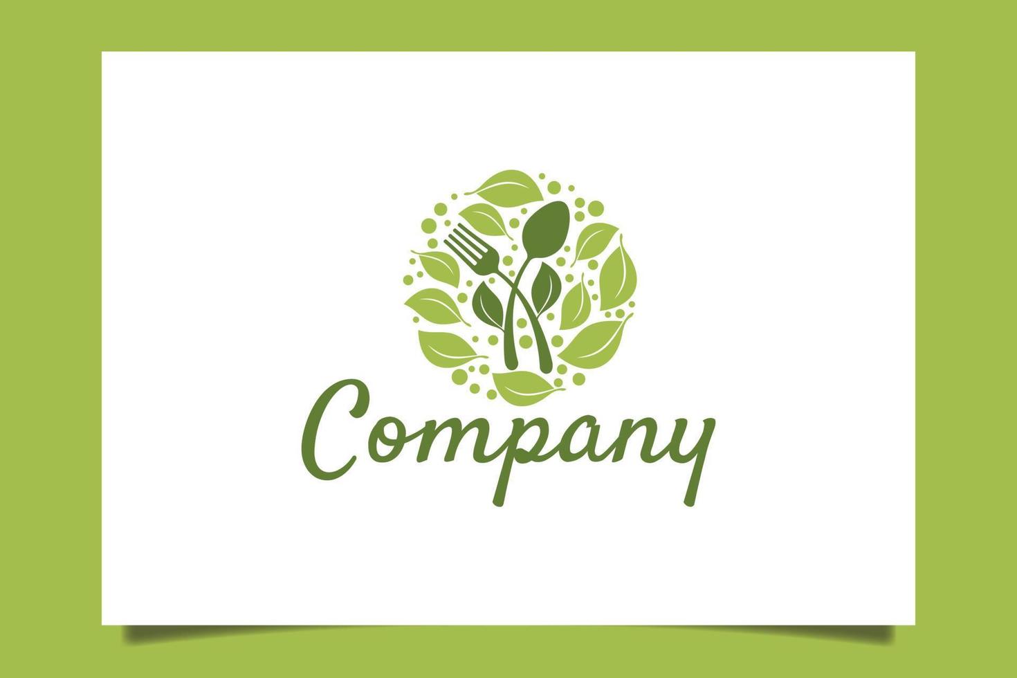 Fresh food logo with a fork and spoon like a plant in a fresh green circle vector