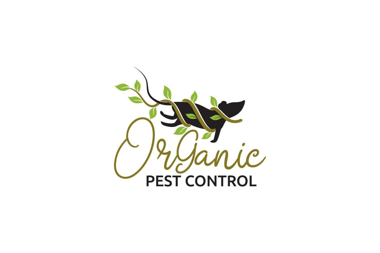 logo de control orgánico de plagas con un ratón envuelto alrededor de una planta. vector