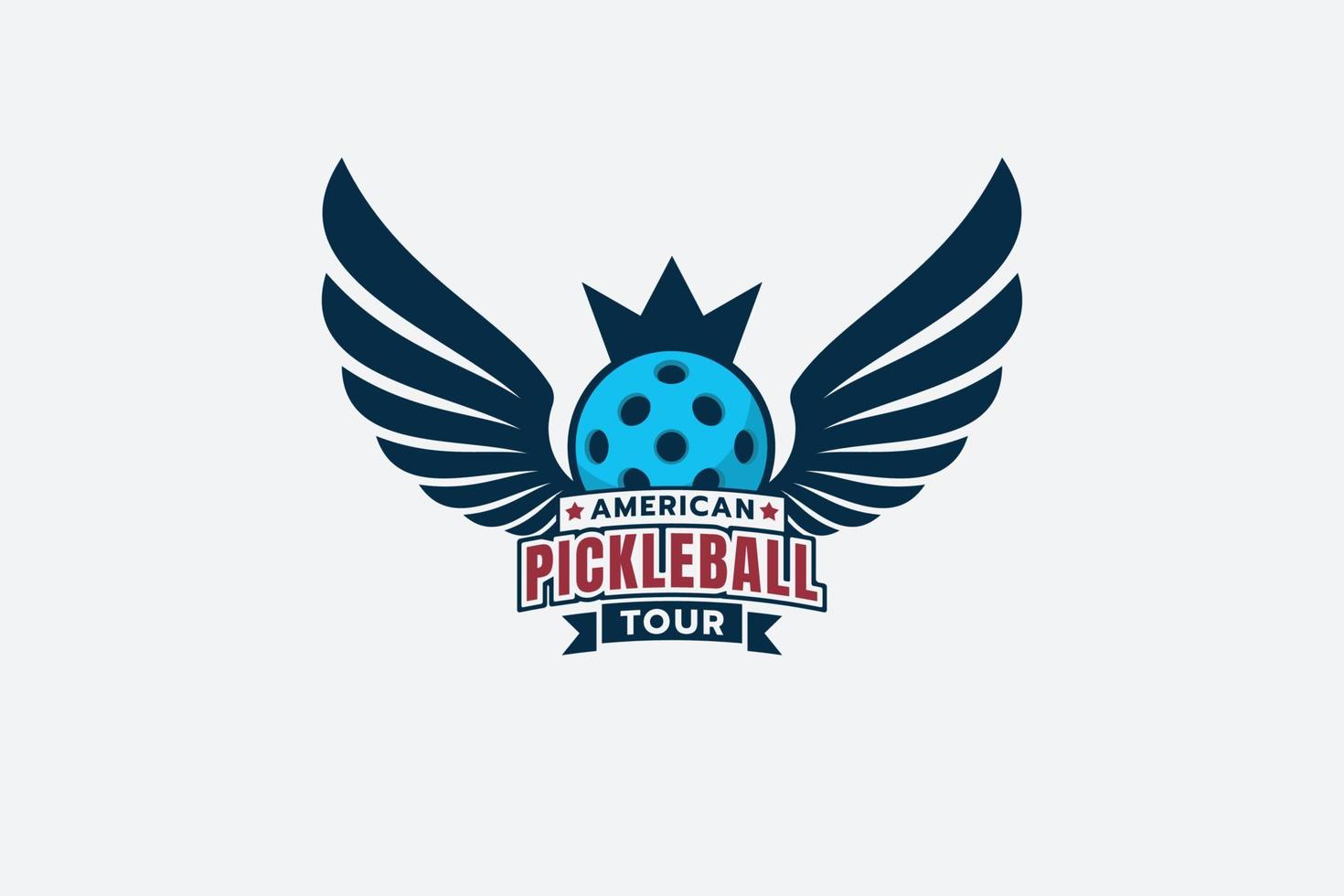 Pickleball tour logo with a combination of a ball, wings and and crown. vector